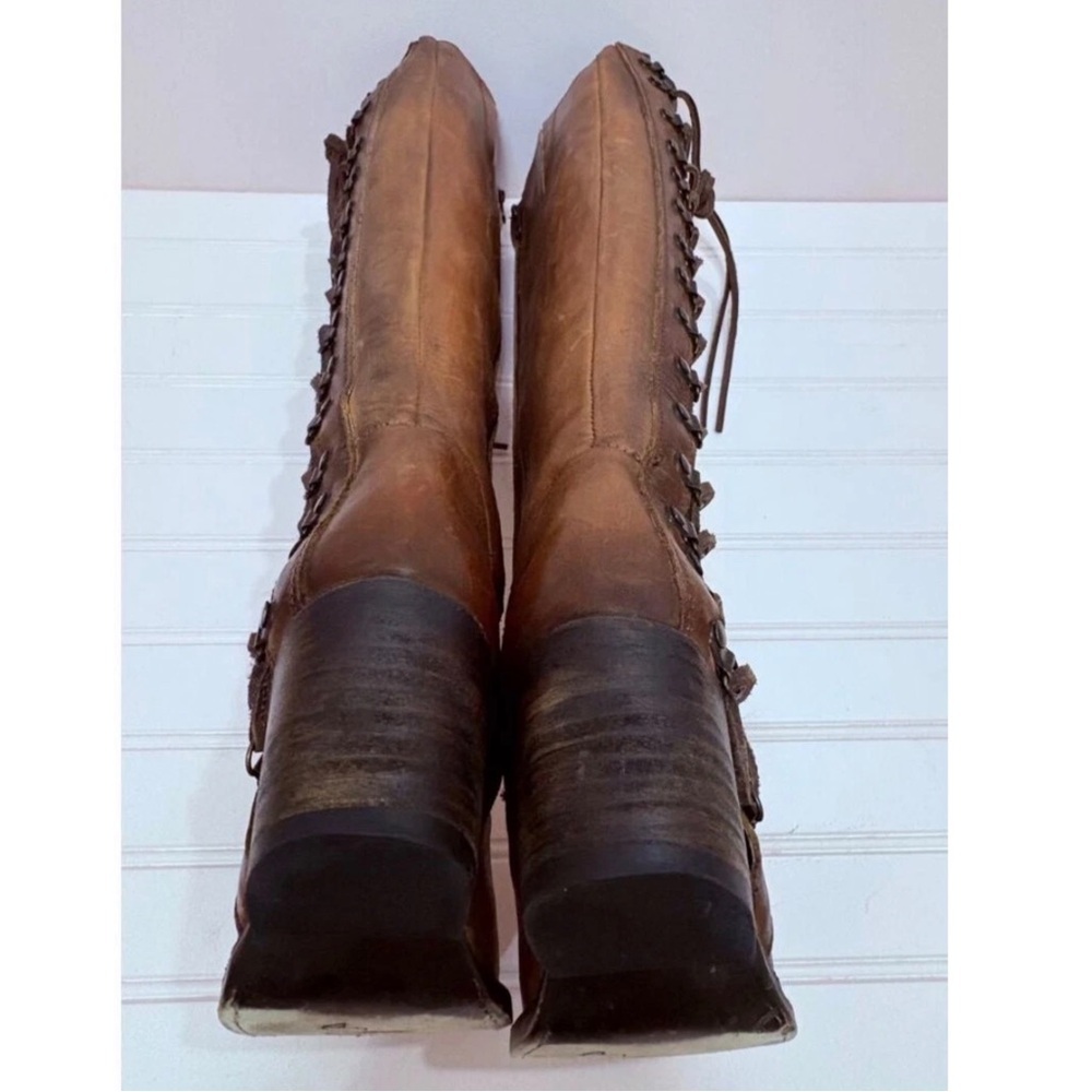 FREEBIRD by Steven Wyatt Cognac Brown Leather Lace-Up Riding Boots Size 6 - Picture 4 of 7